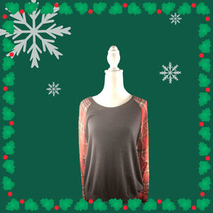 Cato Blouse Black with Plaid Sheer Long Sleeve Women's Size XL Holiday/Festive